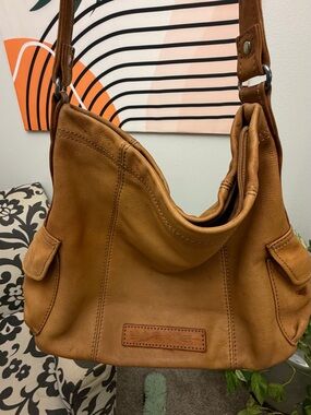 Fossil Cognac Leather Shoulder Hobo Bag